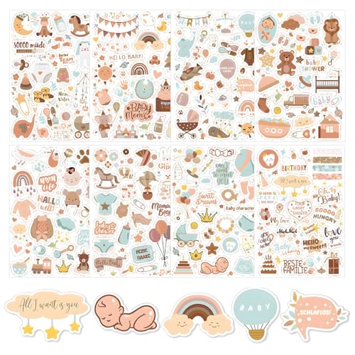 LUHOCIY 408 Pièces 8 Jeux Stickers pour Album Photo Bebe, Stickers Bebe Album Scrapbooking, Autocollant Album Bébé, pour Les Albums de Naissance / les Carnets de...