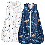 PHF Warm Micro-Fleece Baby Sleep Sack 0-6 Months, Soft Baby Wearable Blanket, 2-Way Zipper Sleeping Bags, 2 Pack Comfy Toddler Sleeping Sack for Boys, Small Size, Space