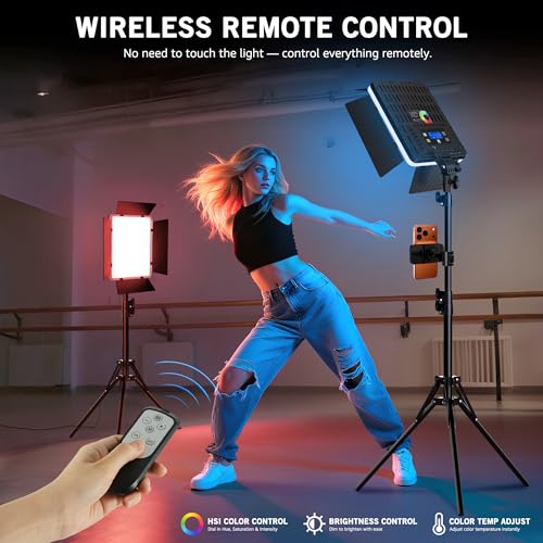 NiceVeedi 40W RGB Photography Lighting with 20 Effects, 360° Full Color/2700-6500K Studio Lights with Remote & Display, Lighting for Video Recording/Photography/Streaming/YouTube/TikTok/Content Creat - image 7