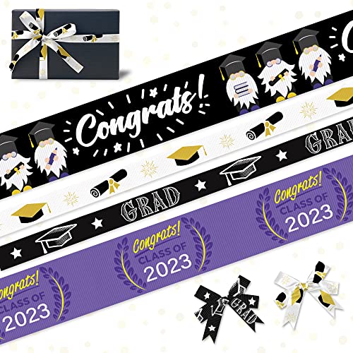 Estivaux 4 Rolls 2023 Graduation Ribbons 1" And 3/8" Width Congrats Grad Grosgrain Ribbon Class Of 2023 Purple Ribbon Graduate Gnomes Craft Ribbons For Gift Wrapping Graduation Party Decor, 20 Yards #TOP20