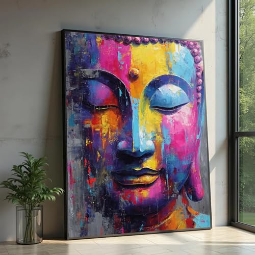 Toile visage de Bouddha coloré déco zen salon tableau moderne XINBAO