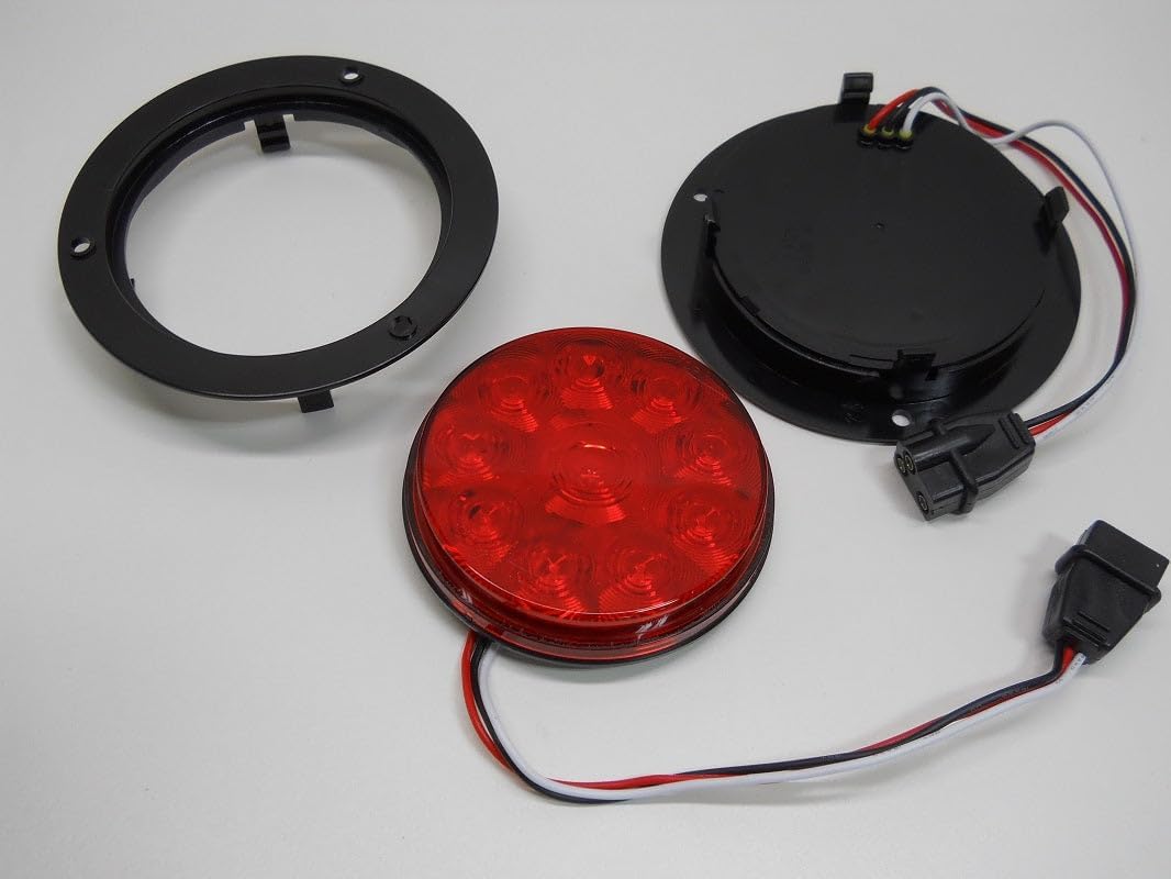 United Pacific 4" Round Red 10 LED Brake Stop Turn Tail Lights, 5.5" Black Plastic Flange Mount, Premium Upgrade