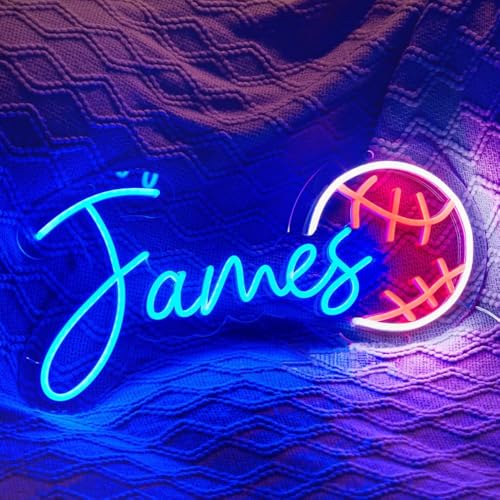 Custom Neon Name Sign Personalized with Football Baseball Soccer Basketball Pattern Sports Led Neon Lights for Bedroom Decor Man Cave Christmas Gift for Boys Girls Baseball Fans