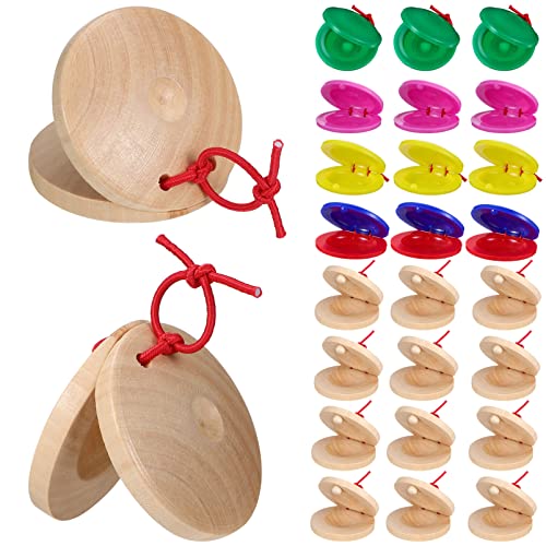 Vaguelly Rendimiento 24 Unidades Castañuelas Musicales De Madera Dedo De Mano Castañuelas Niño Maracas Juguetes Mano Sonajeros Ritmo Instrumento De Percusión Juguetes Para Favores Tambourina