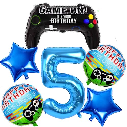 Image of 6 Pcs Game on Birthday Decoration 5th Birthday Decoration for Boys Gaming Theme Birthday Decoration Fifth Birthday Decorations Boy Game Theme Balloons (Pack of 6, Multicolor)