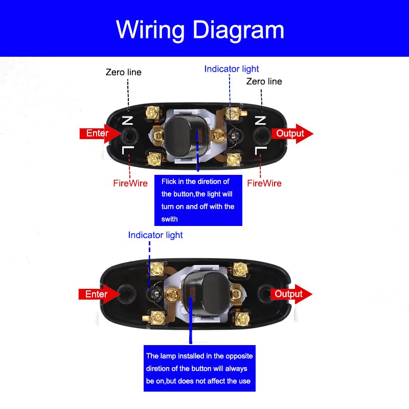 2Pcs Inline Switch AC 250V 10A Black FeedThrough Switch Low Profile