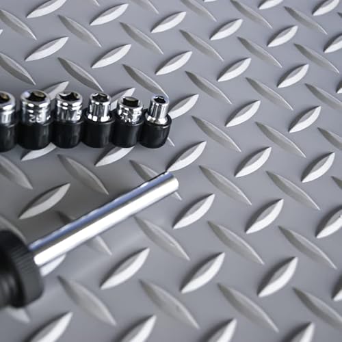 Workforce Vinyl Diamond Plate Commercial Grade Matting, Heavy Duty Floor Mat For Garages, Industrial Facilities, And High-Traffic Areas, 1/8" X 24" X 4', Gray #TOP2
