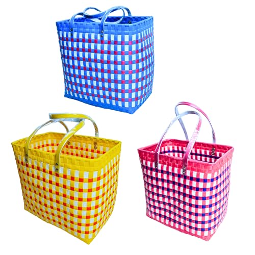 Image of Hand Made Multipurpose Plastic Basket with Lid | Eco-Friendly, Washable, Rust-Free Storage Basket for Kitchen, Picnic, Toys, Travel, Office | Lightweight | Polypropylene | COMBO 3, SET of 3 (XL-L-M)