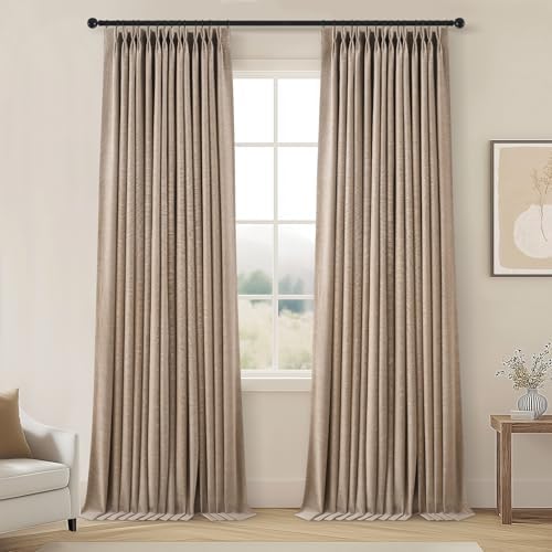 Topfinel Linen 100% Blackout Pinch Pleated Curtains 2 Panels 96 Inches Long