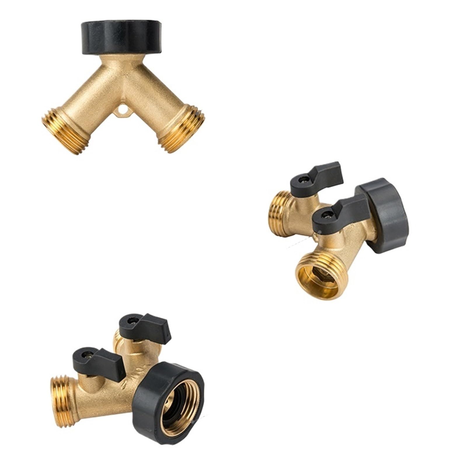 Compatible con conector divisor de manguera jardín latón resistente 3/4 ", adaptador espiga 4 válvulas, grifo for exteriores(Gold)