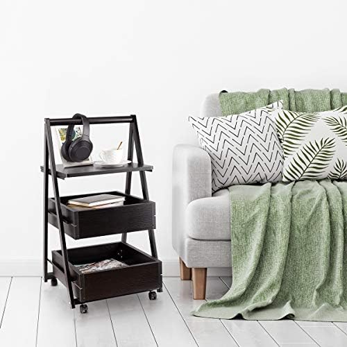 SIDUCAL3-Tier Rolling Nightstand,Compact Nightstand with 2 Pull-Out Drawers for Living Room,Bedroom,Home Office Wooden Accent Side Table for Small Spaces