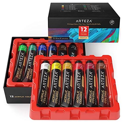 ARTEZA Tubos de pinturas acrílicas para el arte | Juego de 12 colores numerados | 12 tubos de 22 ml | Pintura acrílica de alta calidad para lienzos