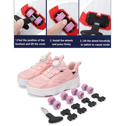 Kids Roller Skate Shoes Roller Sport Sneakers Shoes for Boys Girls Outdoor Parkour Shoes with 4-Wheels Trainer Retractable Sneakers Shoes for Birthday Children Show Gift4
