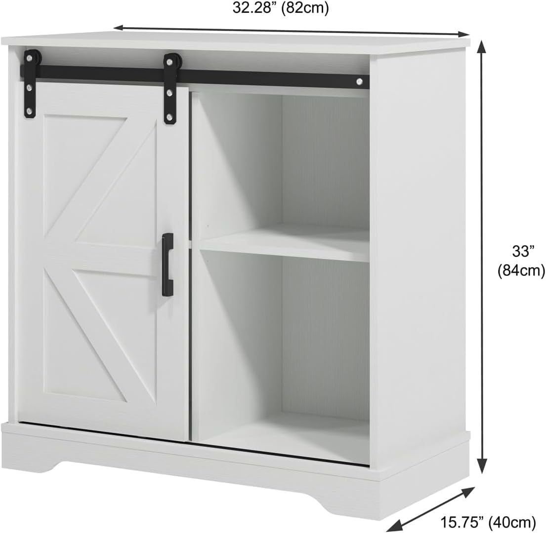 Panana Sideboard, Küchenschrank mit Schiebetür und Verstellbarem Regal, Aufbewahrungsschrank für Küche, Wohnzimmer, Esszimmer (Weiß), FRSB55