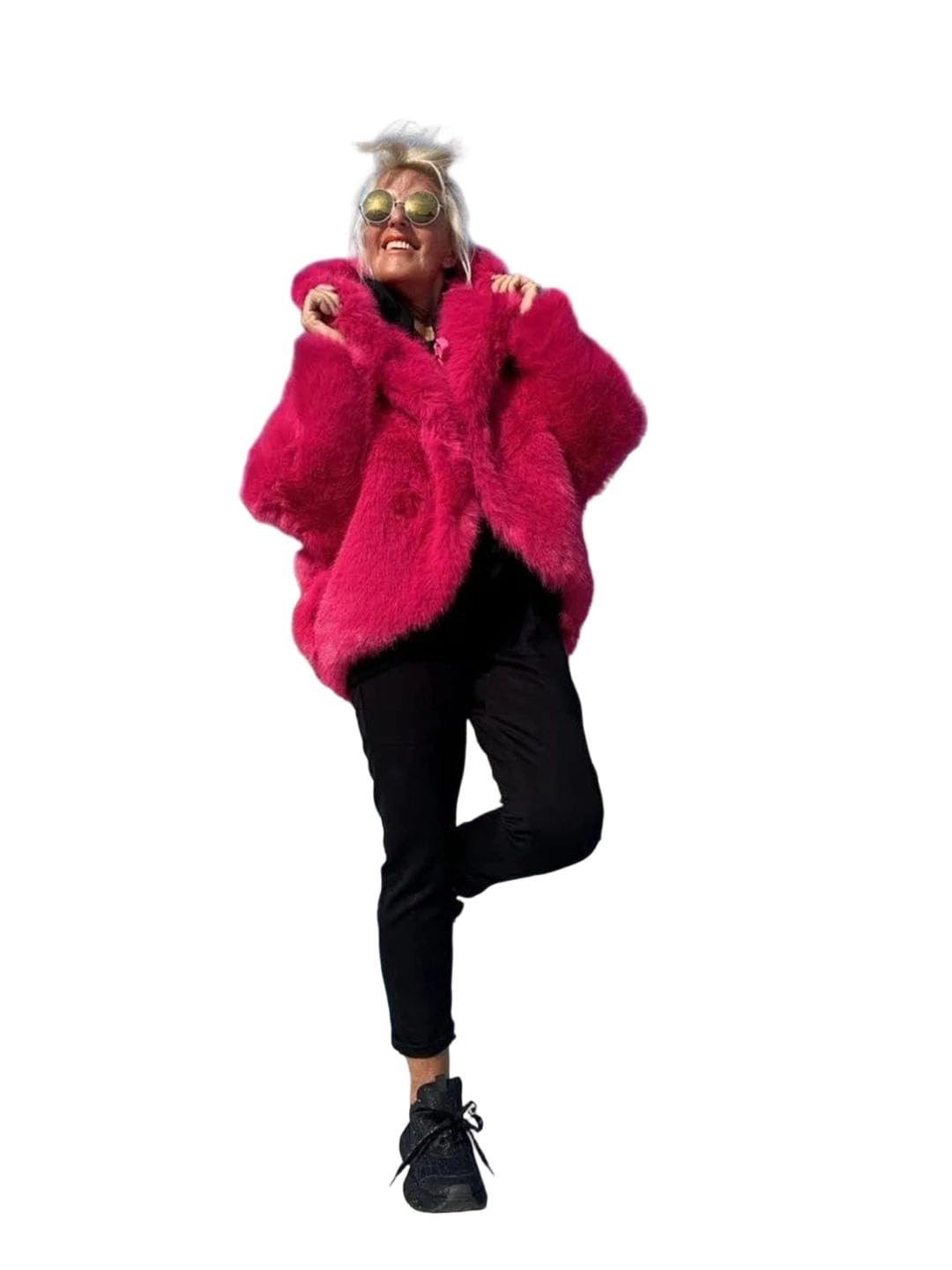 Womens Casual Fur Pocket Open Cardigan Warm Outerwear Long Sleeve Fabric With Faux Fur Collar