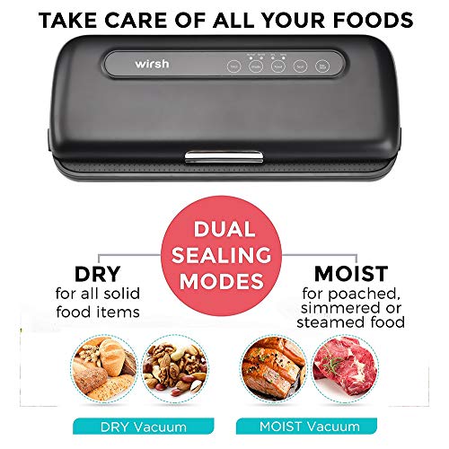 Wirsh Vacuum Sealer, Automatic Vacuum Sealing Machine For Food Preservation w/Starter Kit, Dry & Moist Food Modes, LED Indicator Lights, Slick Design, One Touch Operation