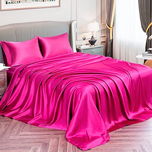 Satin Silk Pillow Cases Set of 2, Soft and Cozy Hot Pink/Kids Travel Pillow case (14X20)