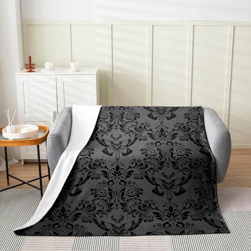 Feelyou Gothic Death Moth Damask Fleece Throw Blanket Throw 50"x60"