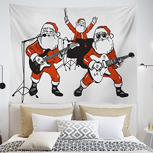 OTOSTAR Christmas Tapestry Hippie Santa Claus Rock Band Playing Drums Guitar Funny Tapestry Christmas Show Wall Hanging Art Tapestry Living Room Bedroom Dorm Wall Outdoor Decor 59 x 51 Inches (Santa)