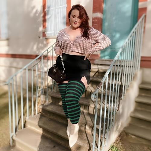 Image of Plus Size Thigh High Socks for Women Cotton Boot Femboy Thigh High Stockings Striped Over Knee High Socks Leg Warmers