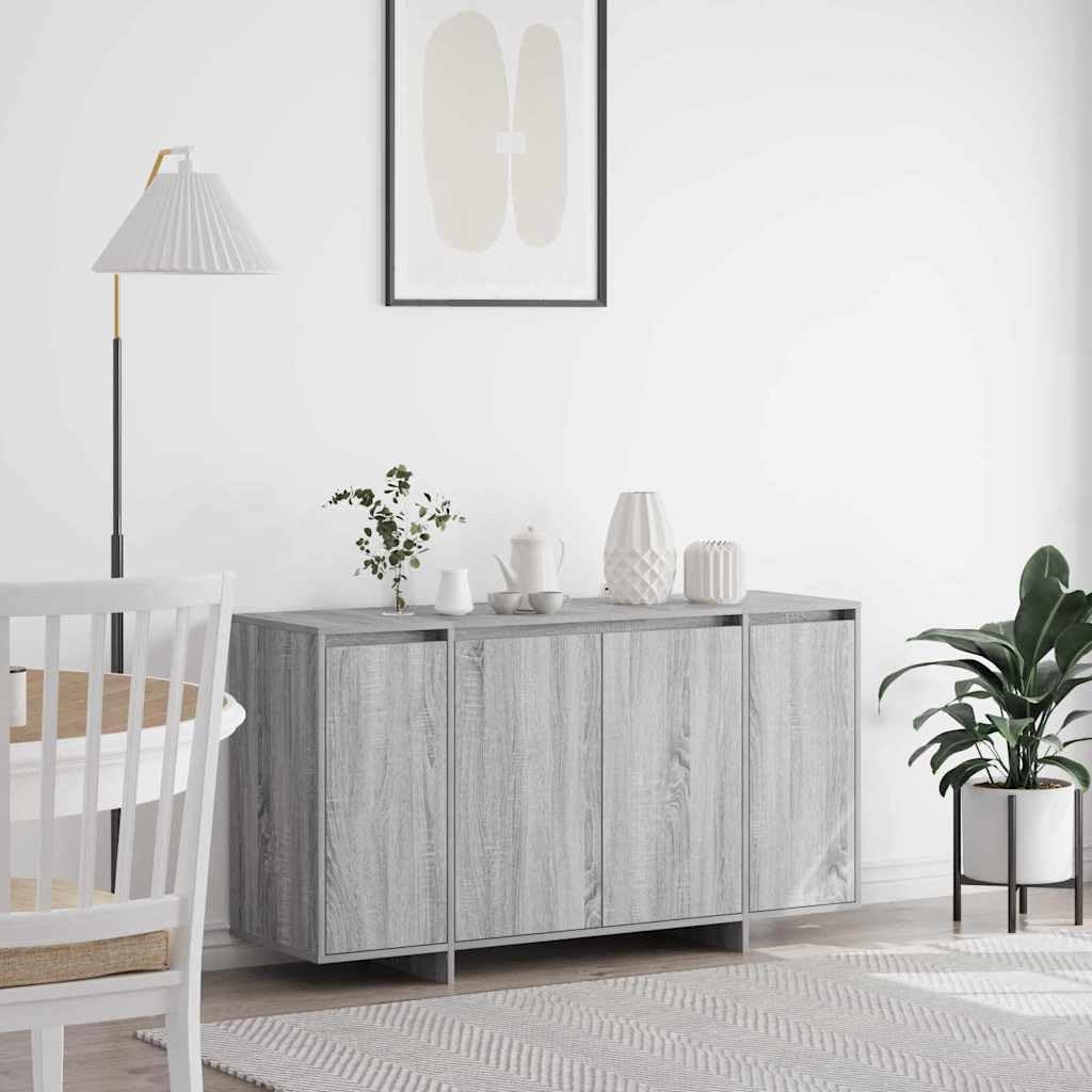 Credenza grigio Sonoma, 135 x 41 x 75 cm, in legno, con 4 ante | Elegante credenza per soggiorno e sala da pranzo: molto spazio grazie ai 4 ripiani con una profondità compatta di 41 cm.