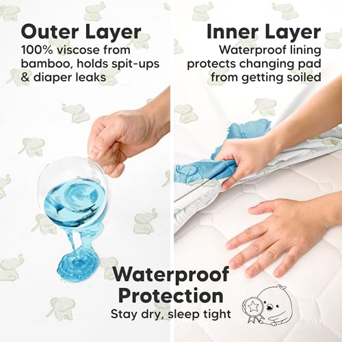 Image of 2-Pack Waterproof Changing Pad Covers Boy, Girl - 32x16 Soft Viscose Derived from Bamboo Baby Changing Table Cover, Wipeable Diaper Change Pad Sheets, Nursery Contour Baby Diaper Change Liner (Elly)