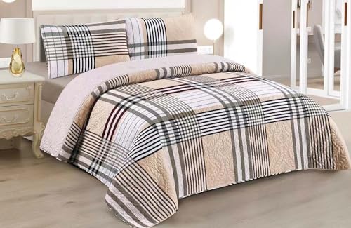 BESCH Trapuntino Copriletto per Primaverile Reversibile + 1 Federa 50 x 70 cm - Trapuntato Matrimoniale Leggero Sottil Double Facee (letto 90, 180 x 260 cm)