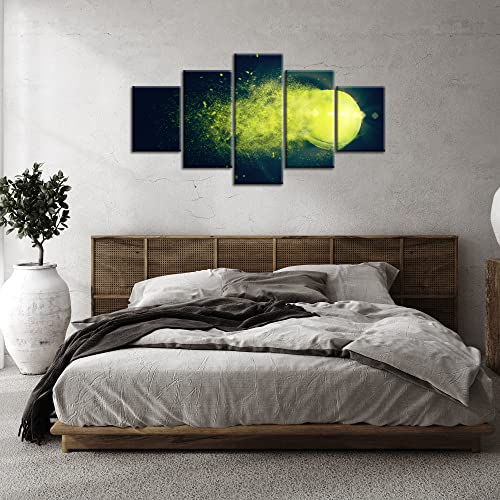 Tennis Wall Art Balls Pictures Wall Decor Ball Sports Paintings Canvas Artwork Home Black Background Prints Poster Decoration 5 Piece Framed Ready To Hang(60''Wx32''H) #TOP2