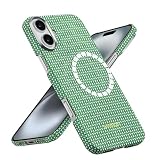 「PITAKA」 iPhone16用ケース 極薄 アラミド繊維製 MagSafe対応 超極薄・超軽量 カーボン風 ワイヤレス充電対応 （Forest Green 森）