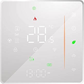 Weekly Programmable WiFi Smart Thermostat Temperature Controller Supports Touch Control Mobile App Voice Control Compatible with/Home for Water Heating 5A White