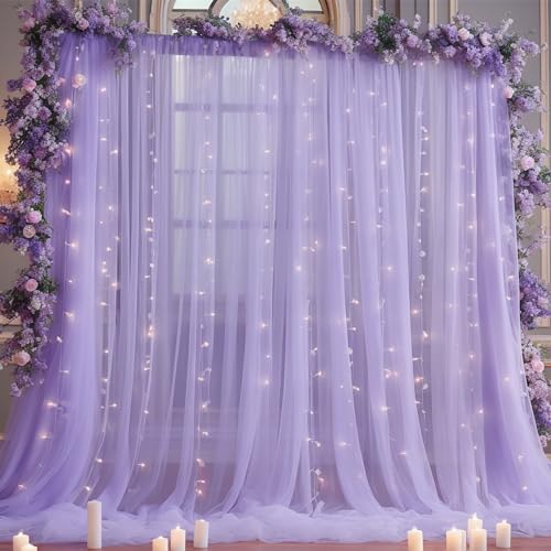 Cortina de tul morada 10x8ft con luces para fondo miniatura 1