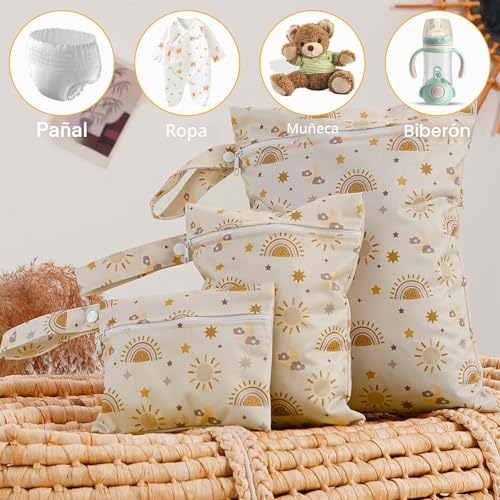 Miniatura 5 de Gieeu 3 Bolsas Húmedas Impermeables, Reutilizables, Para Viajes, Playa, Camping, Gimnasio, Natación, Etc, Beige, Talla Única, Práctico: