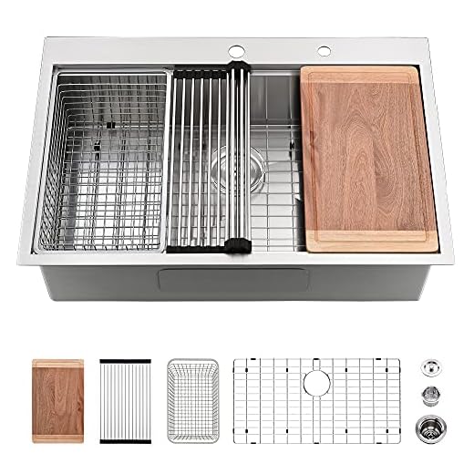 33 Stainless Steel Drop In Kitchen Sink Workstation-VASOYO 33x22 Top mount Kitchen Sink Drop In Workstation Kitchen Sink 16 Gauge R10 Deep Single Bowl Kitchen Sink with Cutting Board