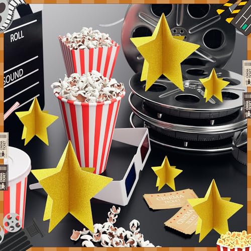 70 Pcs Star Centerpieces for Movie Night Party Decorations 3D 2025 Graduation Table Decor 3 Sizes 8" 5" 3" Red Carpet Film Show Theme Birthday Party Back to School Table Decor （Gold） by MISAKTEAM - Image 4