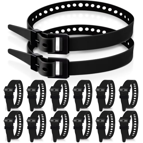 Blulu 12 Pack Reusable Industrial Straps 20" Length Reliable Tension Straps for Securing Bike Motor Gear -70 Lb. Working Load, Elastic Cable Ties for Welders Skis, Garden Hoses, Industrial (Black)