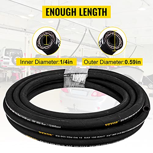 Vevor Hydraulic Hose 1/4 Inch X 100 Ft, Coiled Hydraulic Hose 5800 Psi, Rubber Hydraulic Hose With 2 High-Tensile Steel Wire Braid, Bulk Hydraulic Hose -20℃ To 140℃, Hydraulic Oil Flexible Hose #TOP2