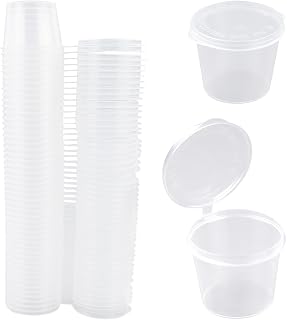 1oz Small containers with Lids, 25ml Small Sauce Pots Plastic Pots Reusable Jelly Pots for Sauce Dips Salads