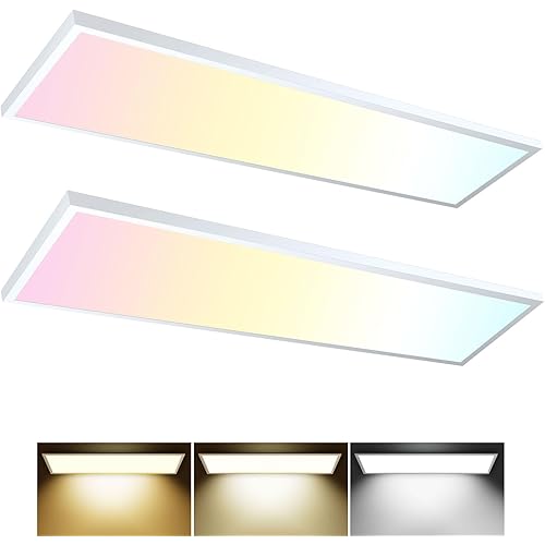 1x4 LED Flat Panel Light CPANL Surface Mount LED Ceiling Light, 5000LM 50W TRIAC 10-100% Dimmable, 3000/4000/5000k Selectable, 120V LED Kitchen Ceiling Light Fixtures for Garage/Laundry 2PACK
