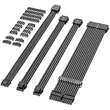 Sirlyr Black PSU Extension Cable Kit, Metallic Sheen Braided Sleeved Cables, 34cm 12VHPWR 16-Pin Pcie 5.0 GPU Extension, 24-Pin ATX & 8-Pin EPS for RTX 50/40 Series, Custom PC Build