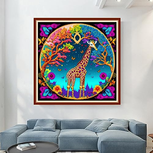 Image of Dimensean Stamped Cross Stitch Kits Full Range of Embroidery Patterns Starter Kits for Beginners Adult DIY Cross Stitches Needlepoint Kits 11CT-Giraffe Flower 17.7x17.7 inch