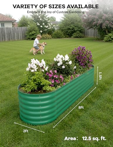 8x2x1.5ft Galvanized Raised Garden Bed - 18“ Tall Metal Planter Box for Vegetables, Flowers, Herbs, Rust-Resistant Outdoor Garden Box, Easy Assembly Raised Beds for Gardening, Green