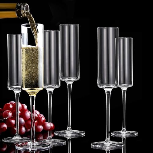 Image of Champagne Glasses with Long Stem Lead-Free Sparkling Wine Stemware 190 ml Dishwasher Safe for Home Bar Unique Gift for Birthday, Wedding, Anniversary of 6 (faluda Glass $$)