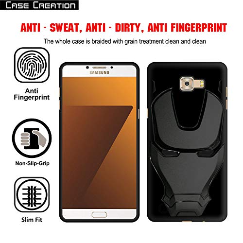 Image of COVERLY Official 3D Touch Feel Trending Marvel Avenger Logo Mask Soft Rugged Grip Iron Man Super Power Cartoon Movie Engraved Silicone Matte Back Cover for Samsung Galaxy C7 Pro -Black