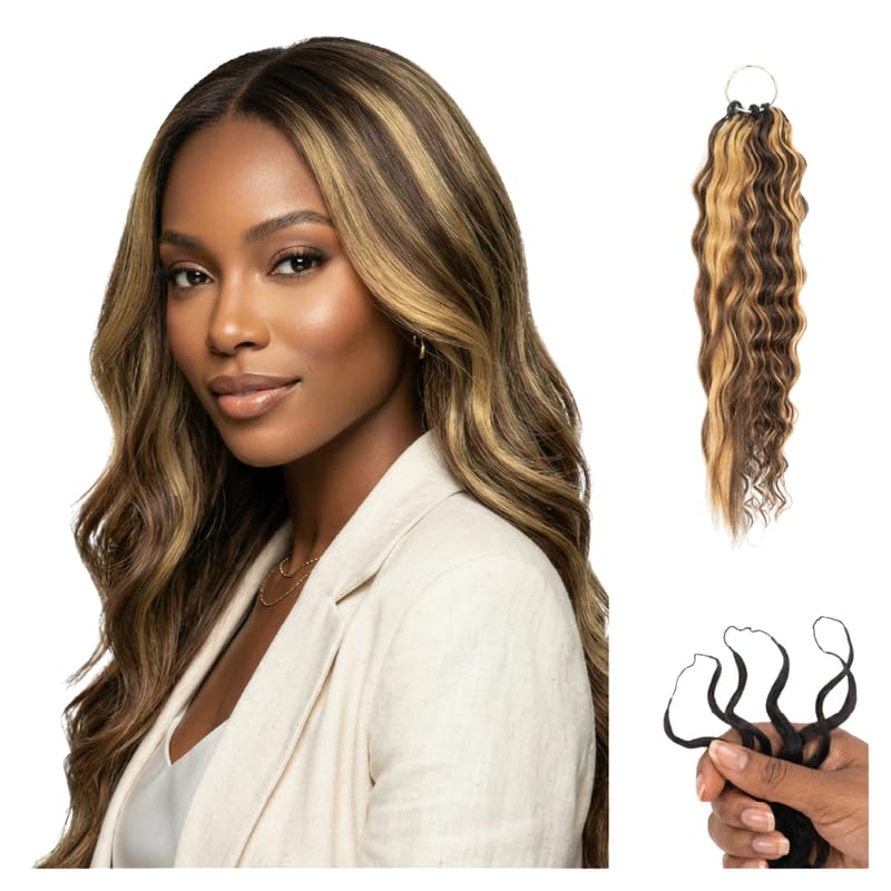 100% Unprocessed Remy Human Hair Feather Crochet Extensions for Women – Reusable, Invisible Knotless Feather Hair - Wet & Wavy - Honey Auburn