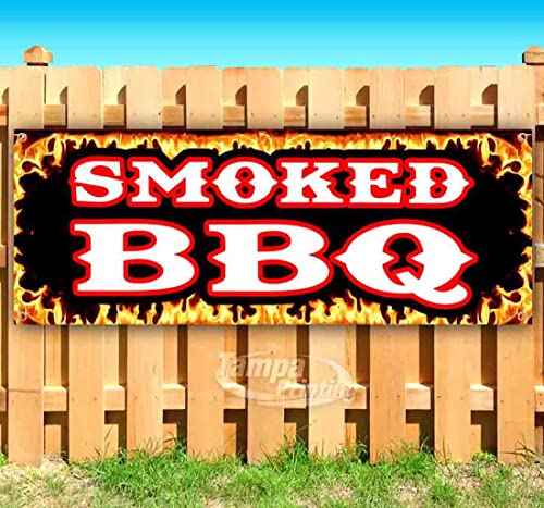 Smoked BBQ Banner 13 oz | Non-Fabric | Heavy-Duty Vinyl Single-Sided with Metal Grommets
