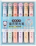 6Pcs/Set Colour mixture Double Head Highlighters, Japanese Fluorescent Pen, Vintage Highlighter, Candy Color Graffiti Pen, Cat Paw Shape Points Marker Liquid Highlighters Office School Supplies