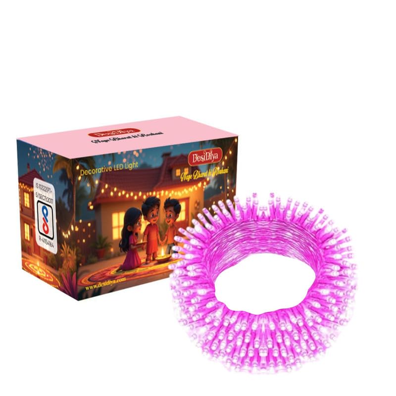 Desidiya® 12 Meter (39Ft) LED Rice String Lights – Pink Fancy Decorative Fairy Lights for Indoor Outdoor Use, Bedroom, Wedding & Festival Ambience Pack of 1