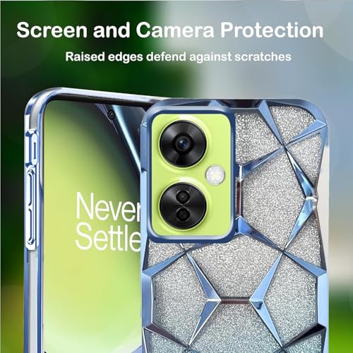 Image of Stylish Gradient Glitter Clear Case for OnePlus Nord CE 3 Lite 5G Luxury Electroplated 3D Cube, Diamond Bling Shiny Soft TPU Clear Shockproof Women & Teen Girls Protective Phone Cover (Blue)