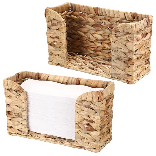 BSTKEY 2 Pack Natural Water Hyacinth Paper Towel Holders, Handwoven Folded Tissue Paper Dispenser Guest Towel Dispenser Household Countertop Napkin Holder Paper Holder