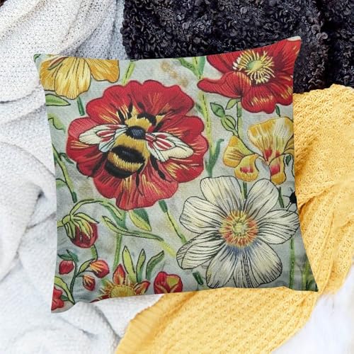 KANXLAN Decorative Throw Pillow Cover - Flowers Bees Annabel Kidston Theme - Ideal for Home Sofa Couch 18x18in